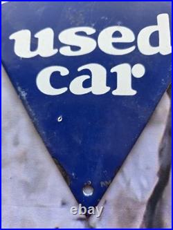 Vintage 1950's Used Cars Porcelain Sign 11.5 Triangle