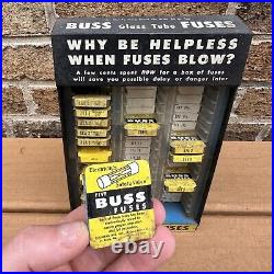 Vintage 1950s BUSS FUSES AUTO DISPLAY Sign with Individual FULL Fuse Packs Gas Oil