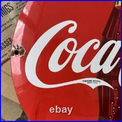 Vintage 1950s Coca Cola 12 Inch Convex Porcelain Enamel Sign