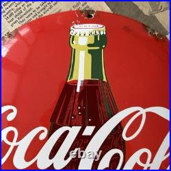 Vintage 1950s Coca Cola 12 Inch Convex Porcelain Enamel Sign