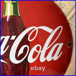 Vintage 1950s Coca Cola 12 Inch Convex Porcelain Enamel Sign