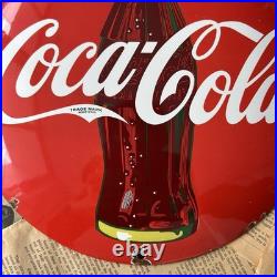 Vintage 1950s Coca Cola 12 Inch Convex Porcelain Enamel Sign