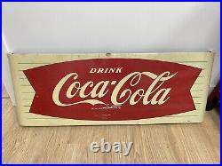 Vintage 1950s Coca-Cola Fishtail Sled Metal Advertising Sign