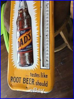 Vintage 1950s Dad's Root Beer Embossed Soda Pop Advertising Thermometer Sign
