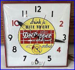 Vintage 1950s Dr Pepper Lighted Pam Clock Sign Drink A Bite To Eat Soda Light