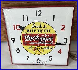 Vintage 1950s Dr Pepper Lighted Pam Clock Sign Drink A Bite To Eat Soda Light