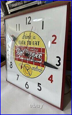 Vintage 1950s Dr Pepper Lighted Pam Clock Sign Drink A Bite To Eat Soda Light