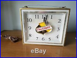 Vintage 1950s Falstaff Beer Light Clock Sign Man Woman Cave Bar Advertising Box