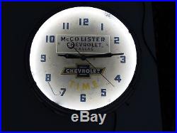 Vintage 1950s McColister Chevrolet Dallas Dealer Advertising Neon Clock Sign