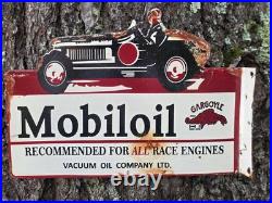 Vintage 1950s Mobiloil Double Sided Flange Advertising Sign 14 X 10