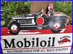 Vintage 1950s Mobiloil Double Sided Flange Advertising Sign 14 X 10 Vintage 1950s Mobiloil Double Sided Flange Advertising Sign 14 X 10