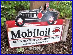 Vintage 1950s Mobiloil Double Sided Flange Advertising Sign 14 X 10 Vintage 1950s Mobiloil Double Sided Flange Advertising Sign 14 X 10
