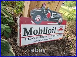 Vintage 1950s Mobiloil Double Sided Flange Advertising Sign 14 X 10