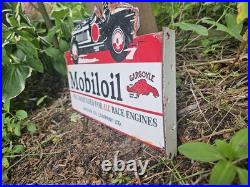 Vintage 1950s Mobiloil Double Sided Flange Advertising Sign 14 X 10 Vintage 1950s Mobiloil Double Sided Flange Advertising Sign 14 X 10