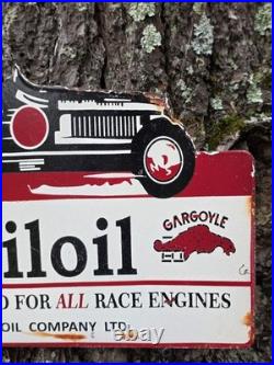 Vintage 1950s Mobiloil Double Sided Flange Advertising Sign 14 X 10