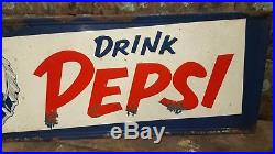 Vintage 1950s Pepsi Cola Soda Bottle Cap Gas Station Embossed Advertising Sign