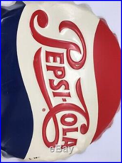 Vintage 1950s Pepsi Cola Soda Pop Bottle Cap Gas Station 19 Embossed Metal Sign