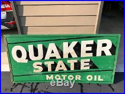 Vintage 1950s Quaker State Motor Oil Gas Station 70 Embossed Metal Sign