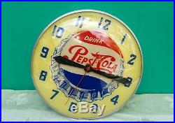 Vintage 1950s Swihart Lighted Pepsi Cola Advertising Wall Clock WORKING sign
