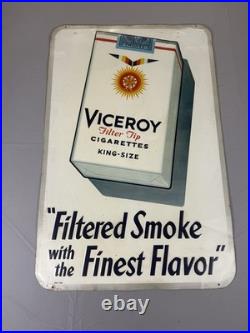 Vintage 1950s Viceroy Cigarettes Tin Litho Advertising Sign 26x17 Tobacco