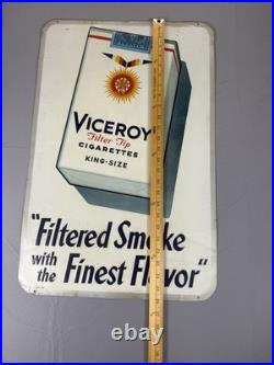 Vintage 1950s Viceroy Cigarettes Tin Litho Advertising Sign 26x17 Tobacco