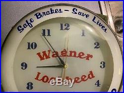 Vintage 1950s Wagner Lockheed Bubble Glass Face Advertising Light Up Clock Sign