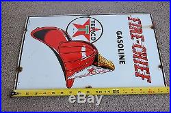 Vintage 1951 Original Texaco Fire Chief Porcelain Sign 18 X 12 The Real Deal Gas