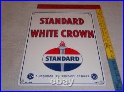 Vintage 1951 Standard White Crown Gasoline Porcelain Metal Oil Sign / Pump Plate
