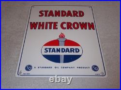 Vintage 1951 Standard White Crown Gasoline Porcelain Metal Oil Sign / Pump Plate