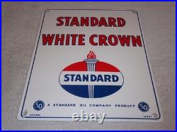 Vintage 1951 Standard White Crown Gasoline Porcelain Metal Oil Sign / Pump Plate
