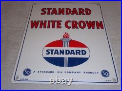 Vintage 1951 Standard White Crown Gasoline Porcelain Metal Oil Sign / Pump Plate