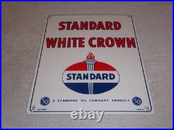 Vintage 1951 Standard White Crown Gasoline Porcelain Metal Oil Sign / Pump Plate