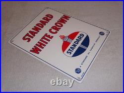 Vintage 1951 Standard White Crown Gasoline Porcelain Metal Oil Sign / Pump Plate