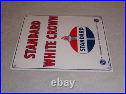 Vintage 1951 Standard White Crown Gasoline Porcelain Metal Oil Sign / Pump Plate