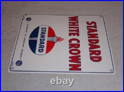 Vintage 1951 Standard White Crown Gasoline Porcelain Metal Oil Sign / Pump Plate