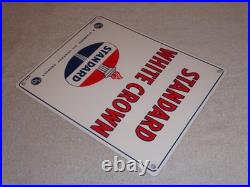 Vintage 1951 Standard White Crown Gasoline Porcelain Metal Oil Sign / Pump Plate