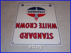 Vintage 1951 Standard White Crown Gasoline Porcelain Metal Oil Sign / Pump Plate