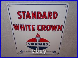 Vintage 1951 Standard White Crown Gasoline Porcelain Metal Oil Sign / Pump Plate