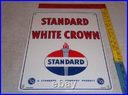 Vintage 1951 Standard White Crown Gasoline Porcelain Metal Oil Sign / Pump Plate
