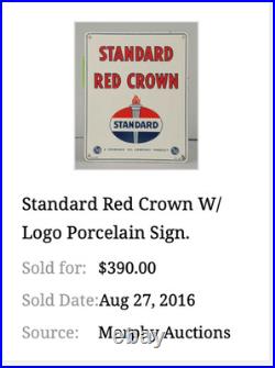 Vintage 1951 Standard White Crown Gasoline Porcelain Metal Oil Sign / Pump Plate