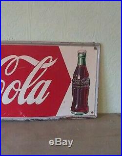 Vintage 1952 Coca Cola Soda Pop Bottle Store Tin Sign Rare 32x12 Advertising