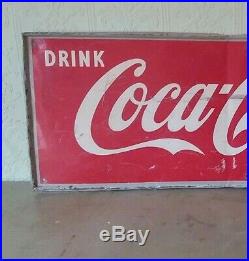 Vintage 1952 Coca Cola Soda Pop Bottle Store Tin Sign Rare 32x12 Advertising