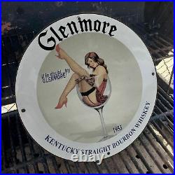 Vintage 1953 Glenmore Kentucky Straight Bourbon Whiskey Porcelain Gas-Oil Sign
