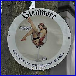 Vintage 1953 Glenmore Kentucky Straight Bourbon Whiskey Porcelain Gas-Oil Sign