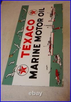Vintage 1953 Texaco Marine Motor Oil Boats Seagulls 22 Porcelain Metal Gas Sign