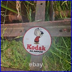 Vintage 1955 Kodak Supplies Charlie Brown Porcelain Gas Oil 4.5 Sign