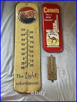 Vintage 1955 Pepsi-Cola Thermometer + Vintage Schmitt Oil Co + Retro Camel Therm