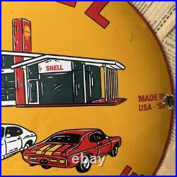 Vintage 1955 Shell Gasoline Station 12 Inch Convex Porcelain Enamel Sign