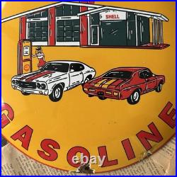 Vintage 1955 Shell Gasoline Station 12 Inch Convex Porcelain Enamel Sign