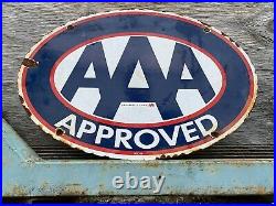Vintage 1956 AAA Porcelain Sign Metal Oval Insurance Vehicle Tow Truck Gas Oil